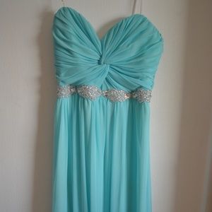 Turquoise Prom Dress with Silver Detailing